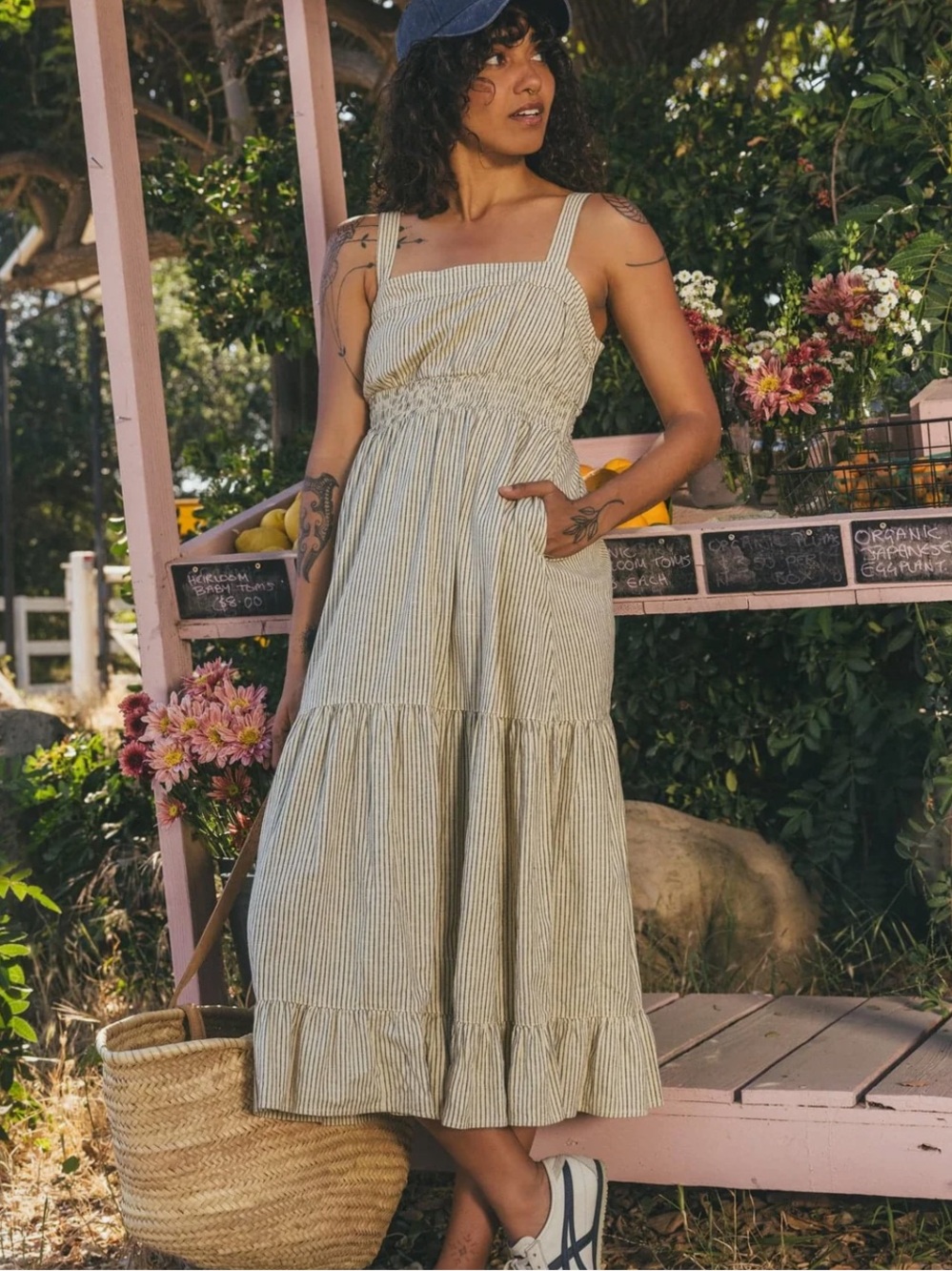 Toad & Co Taj Hemp Tiered Midi Maxi Dress Striped Sleeveless Size Large
